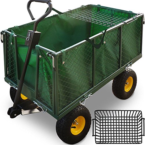 Deuba Garden Trolley Wheelbarrow Transport Cart Green 300kg Load Capacity Tilt Function